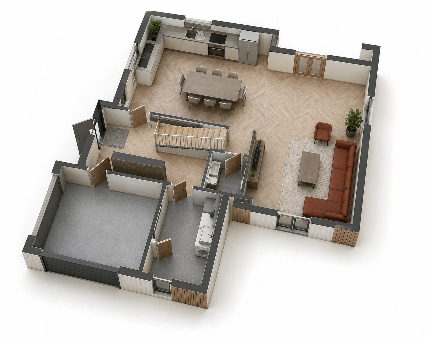 3D-Grundriss Erdgeschoss Rendering