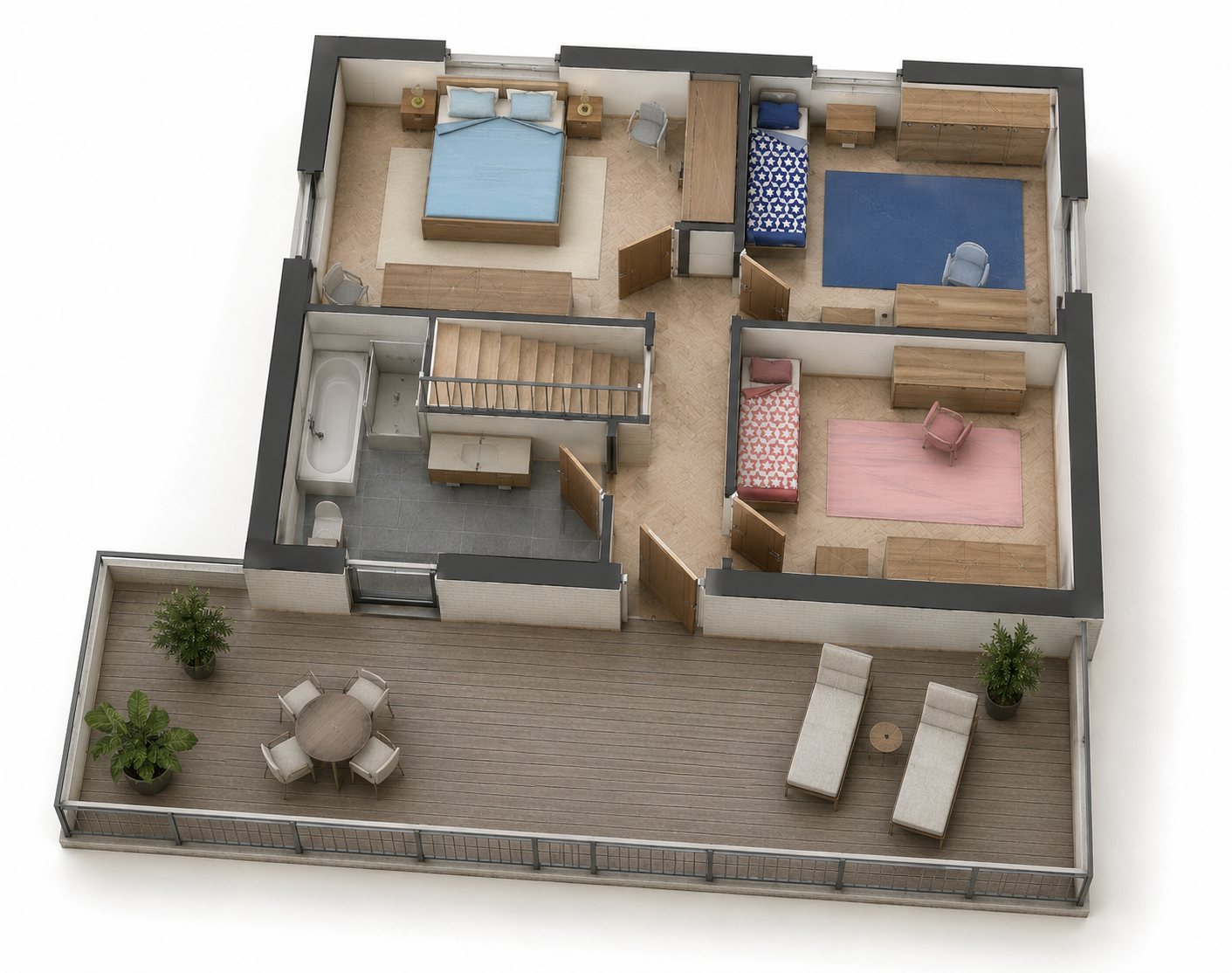 3D-Grundriss Obergeschoss Rendering