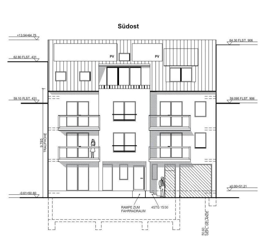 Südostansicht Mehrfamilienhaus mit Photovoltaik